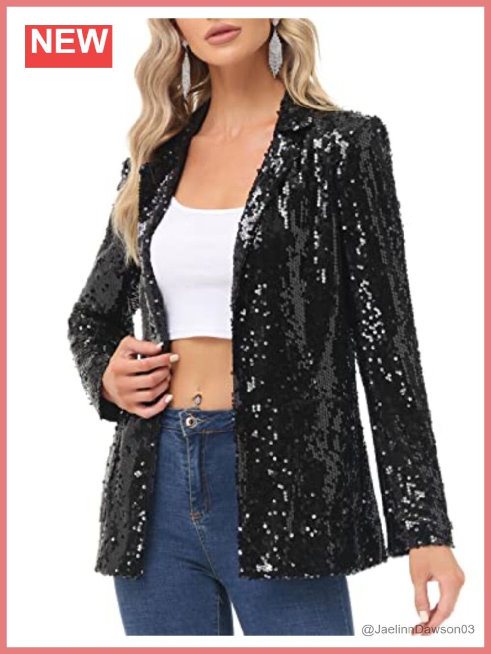 Sequin Blazer Jacket Open Front Long Sleeve Sparkly Cardigan with Pockets